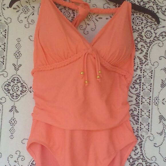 Bleu Rod Beattie Other - BLEU | ROD BEATTE Beautiful Coral 1 PC Swimsuit w/Gold Accents Size: 8 NWT